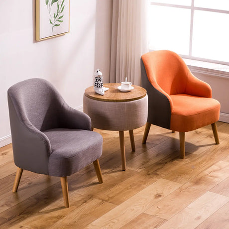 Cotton Linen Tight Back Four Wooden Legs Arm Chair Image - 2