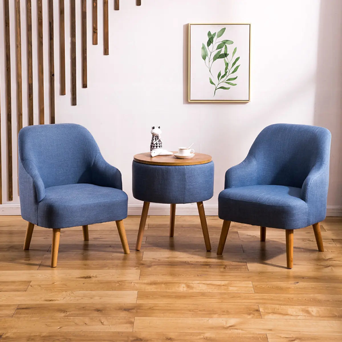 Cotton Linen Tight Back Four Wooden Legs Arm Chair Image - 3