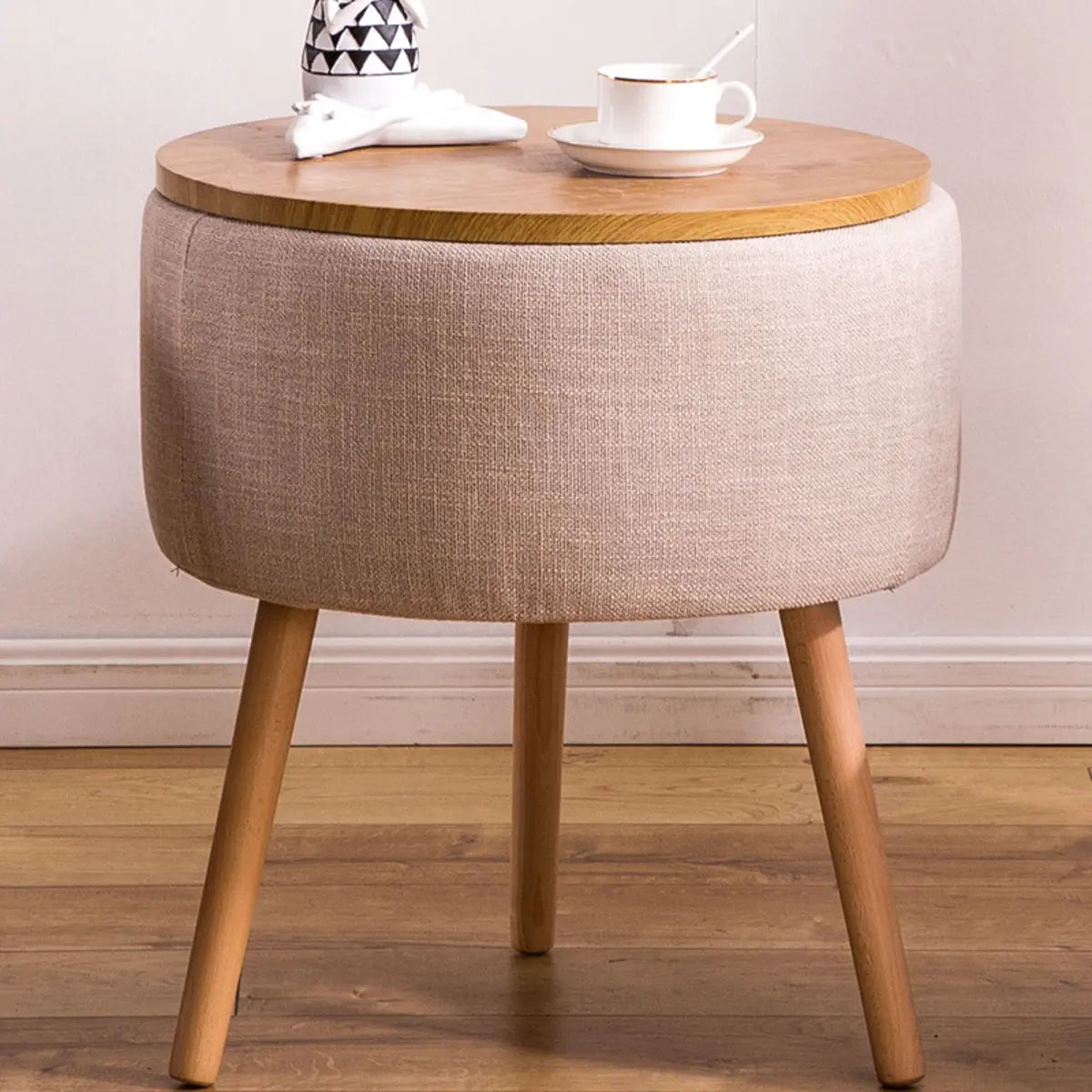 Cotton Linen Tight Back Four Wooden Legs Arm Chair Image - 8