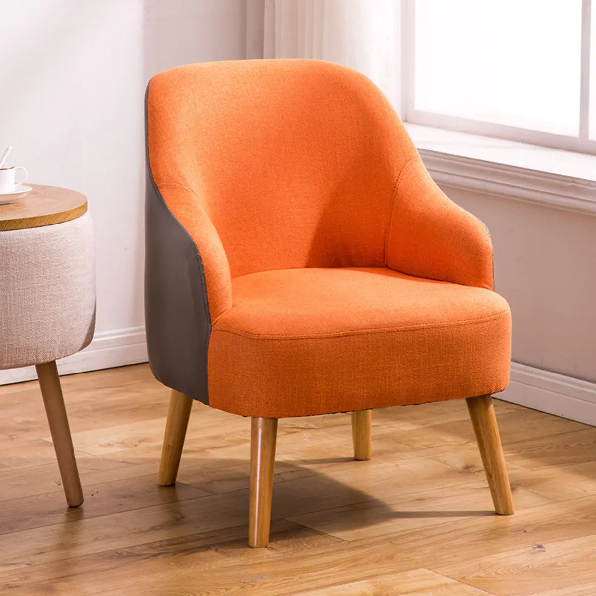 Cotton Linen Tight Back Four Wooden Legs Arm Chair Image - 9