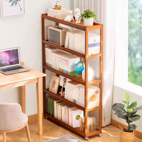 Country Style Bamboo Brown Storage Rack Open Bookshelf Image - 1