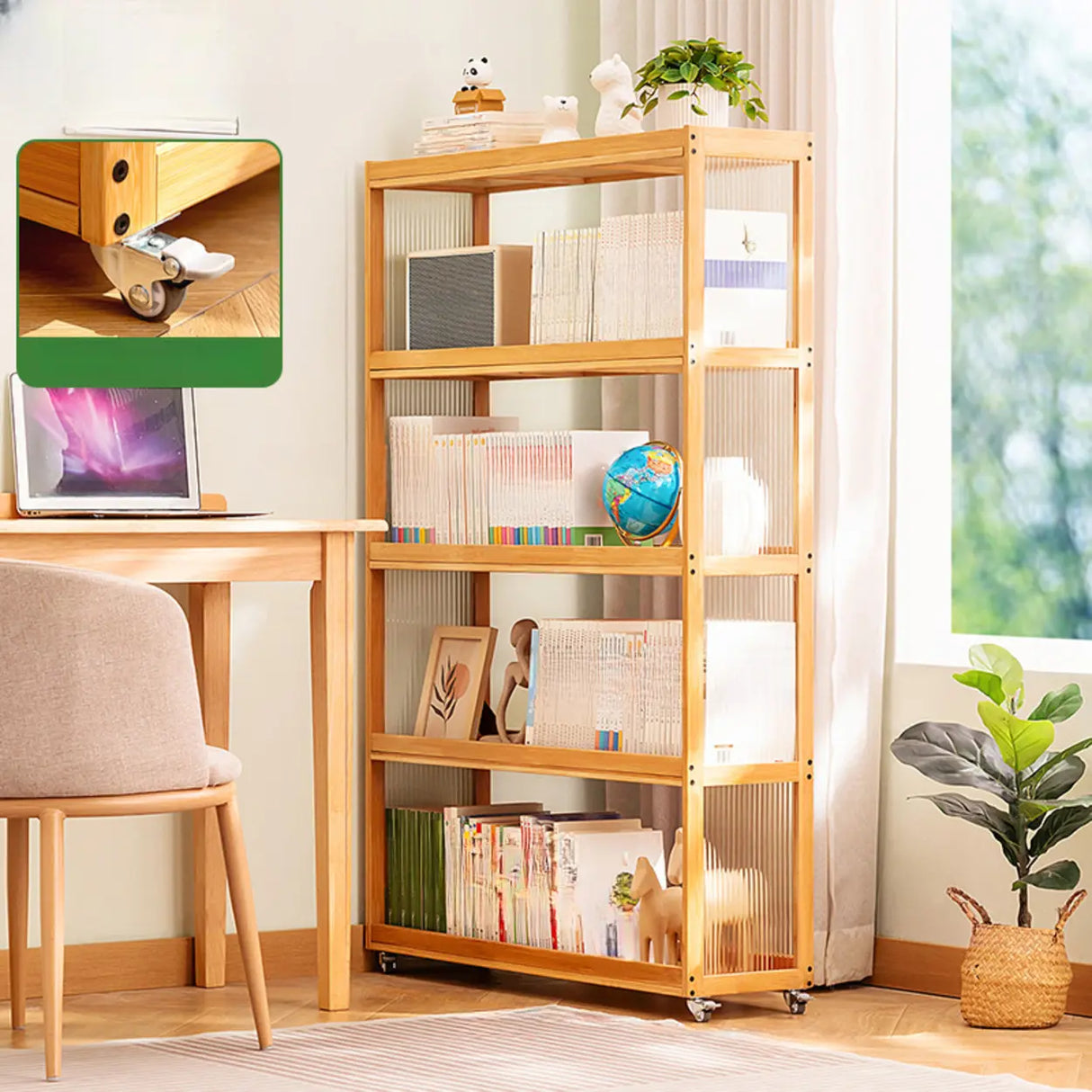 Country Style Bamboo Brown Storage Rack Open Bookshelf Image - 15
