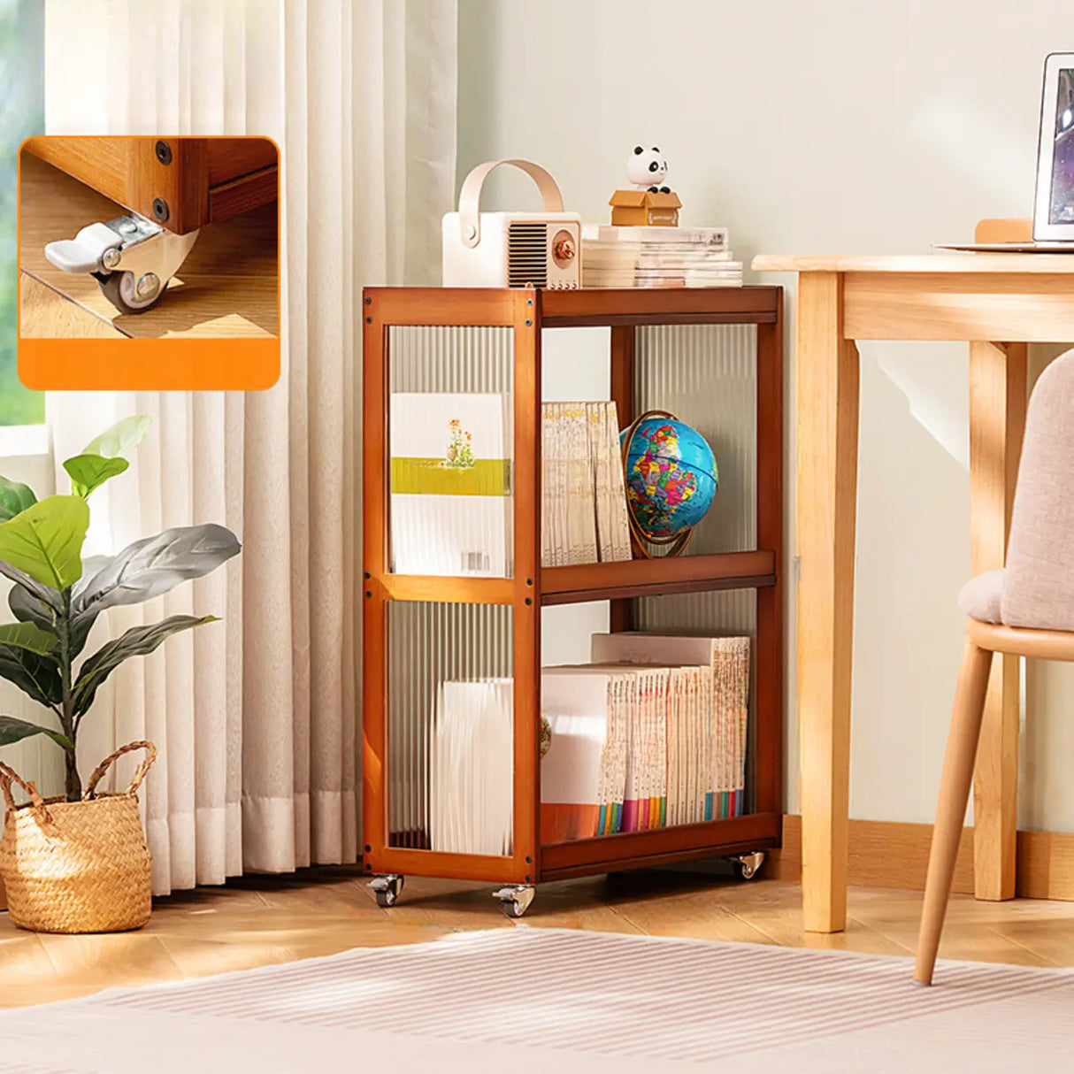 Country Style Bamboo Brown Storage Rack Open Bookshelf Image - 2