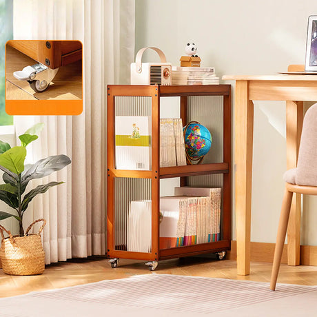 Country Style Bamboo Brown Storage Rack Open Bookshelf Image - 2