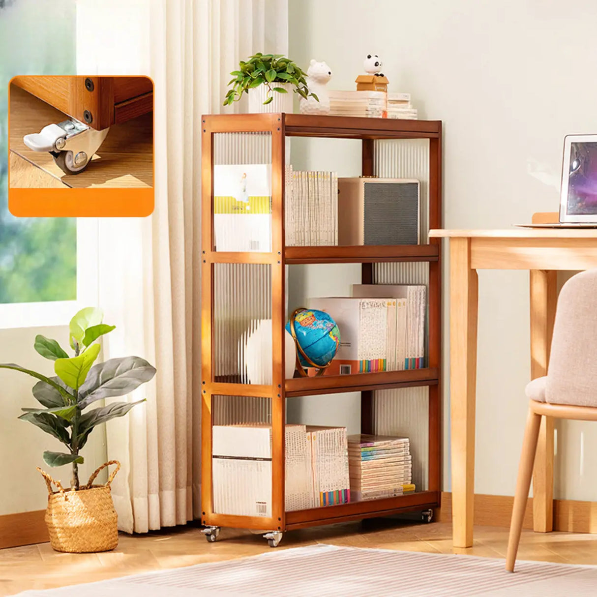 Country Style Bamboo Brown Storage Rack Open Bookshelf Image - 3