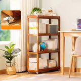 Country Style Bamboo Brown Storage Rack Open Bookshelf Image - 3
