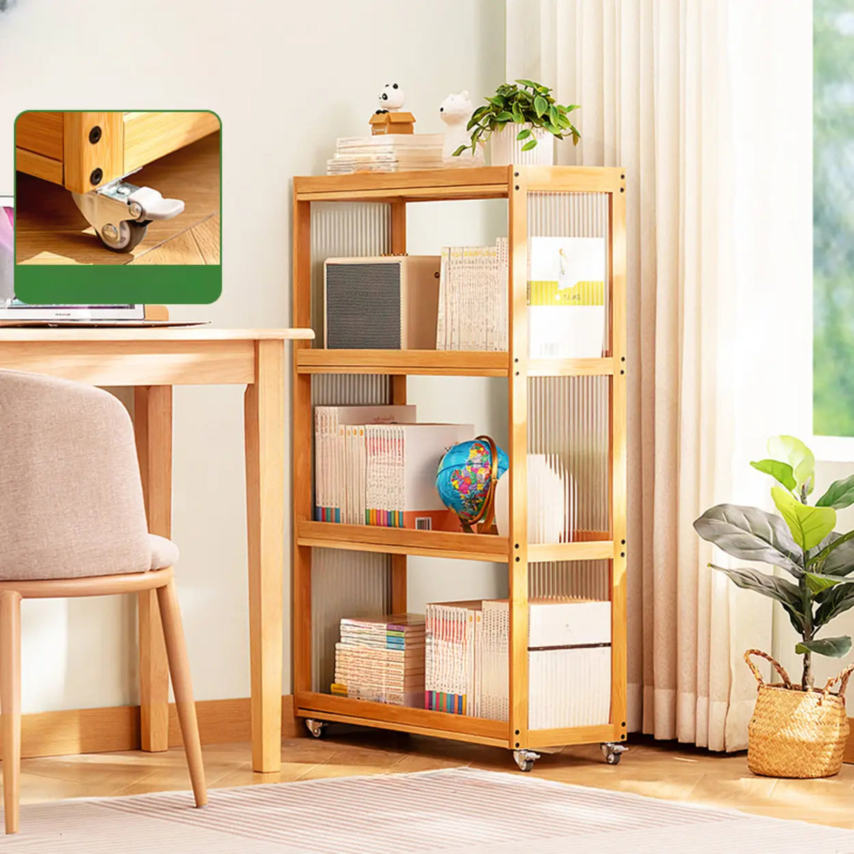 Country Style Bamboo Brown Storage Rack Open Bookshelf Image - 4