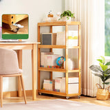 Country Style Bamboo Brown Storage Rack Open Bookshelf Image - 4