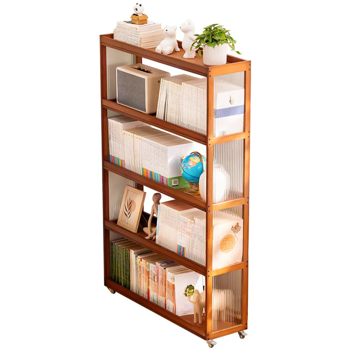 Country Style Bamboo Brown Storage Rack Open Bookshelf Image - 5