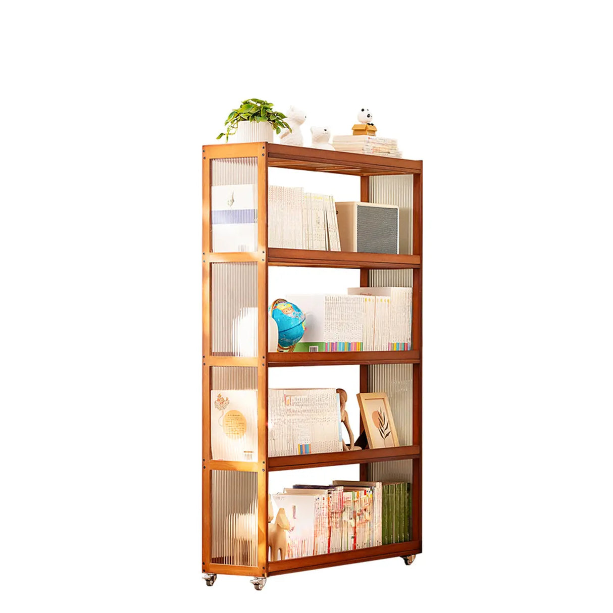 Country Style Bamboo Brown Storage Rack Open Bookshelf Image - 10
