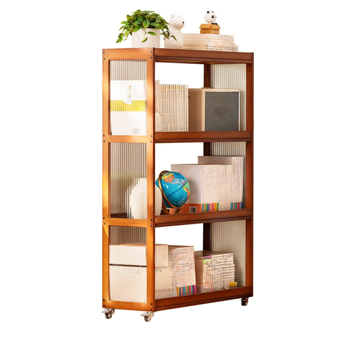 Country Style Bamboo Brown Storage Rack Open Bookshelf Image - 11