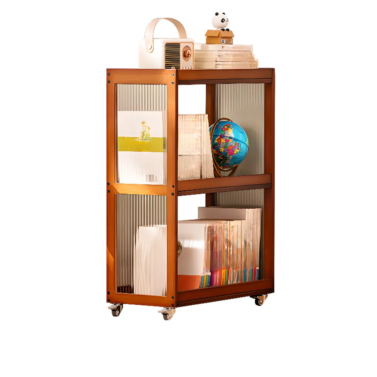 Country Style Bamboo Brown Storage Rack Open Bookshelf Image - 12