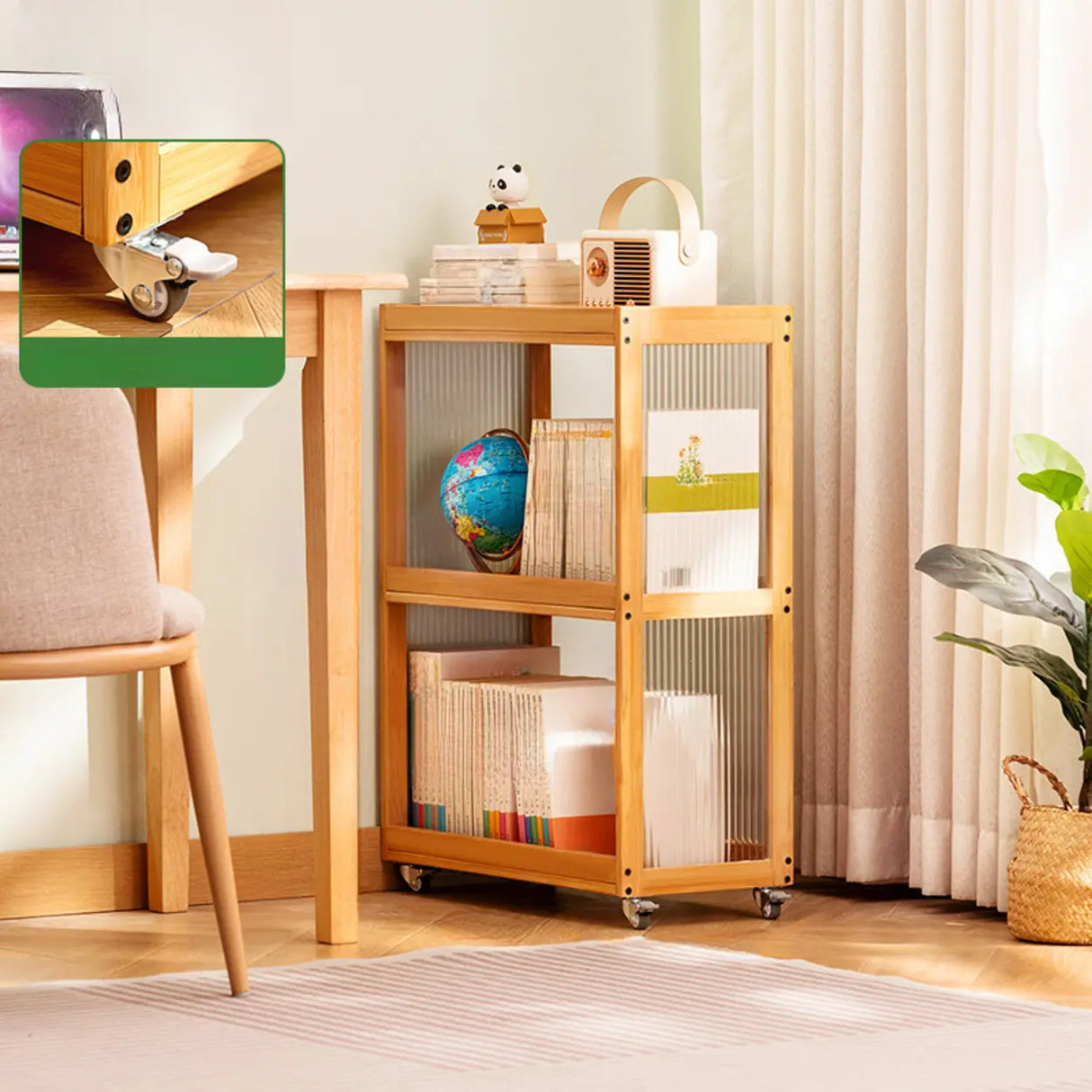 Country Style Bamboo Brown Storage Rack Open Bookshelf Image - 13