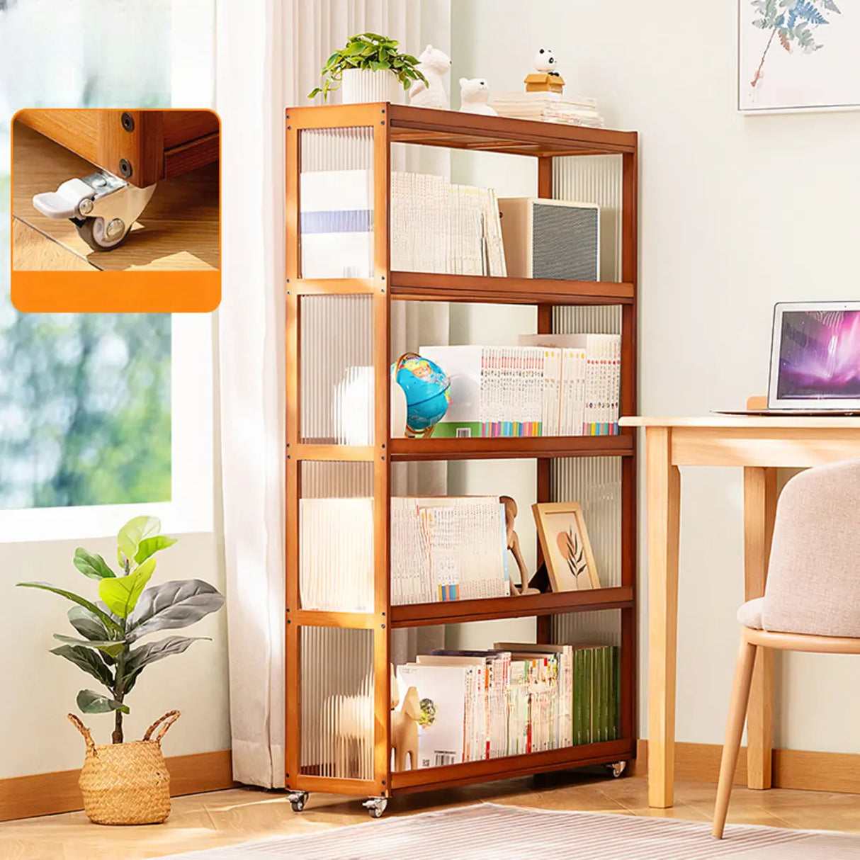 Country Style Bamboo Brown Storage Rack Open Bookshelf Image - 14