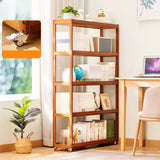 Country Style Bamboo Brown Storage Rack Open Bookshelf Image - 14