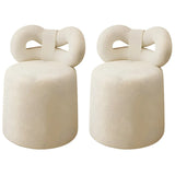 Cream Drum Upholstered Bow Back Swivel Vanity Stool Image - 3
