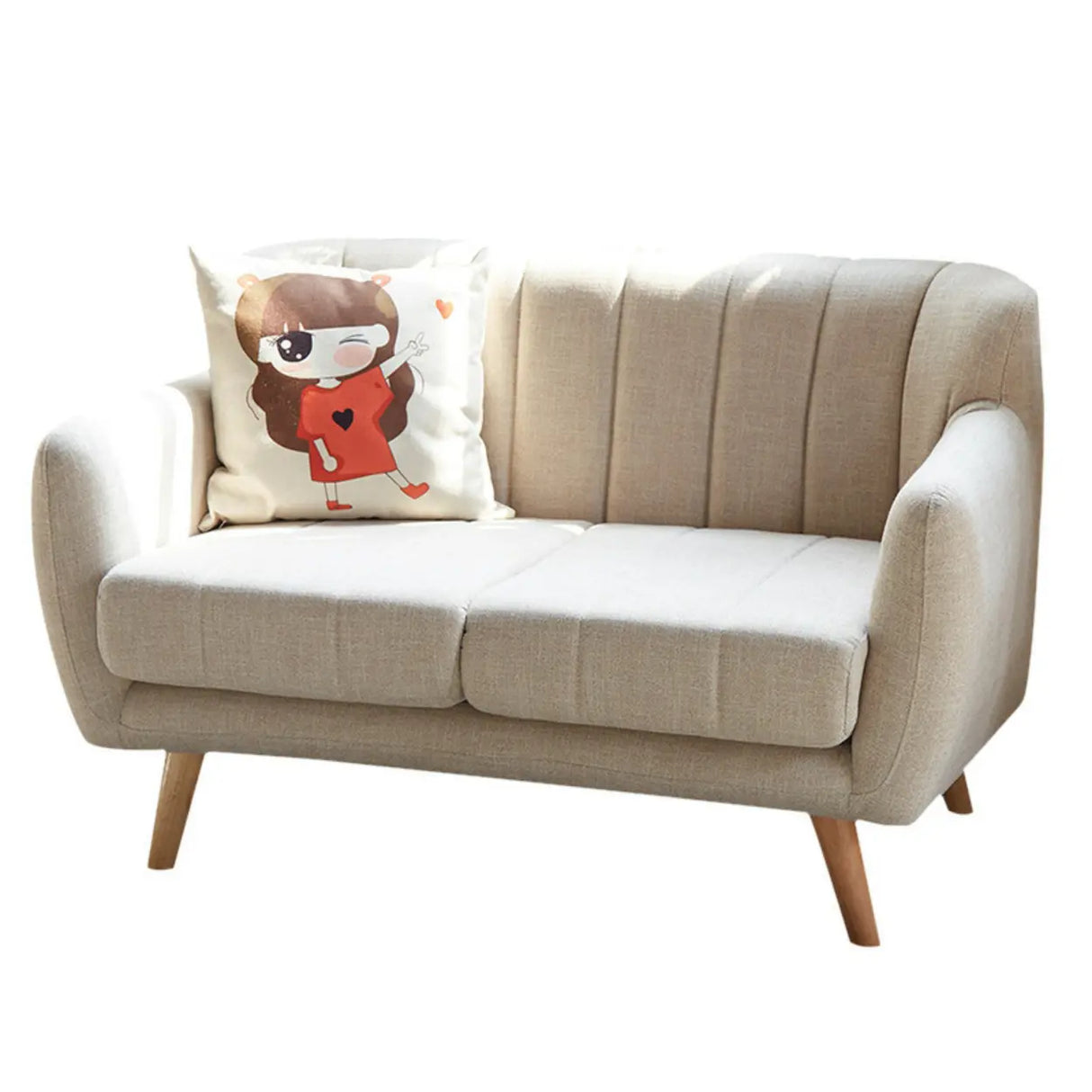 Cream Gray Cotton Linen Sewn Pillow Back Loveseat Image - 10