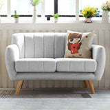 Cream Gray Cotton Linen Sewn Pillow Back Loveseat Image - 11