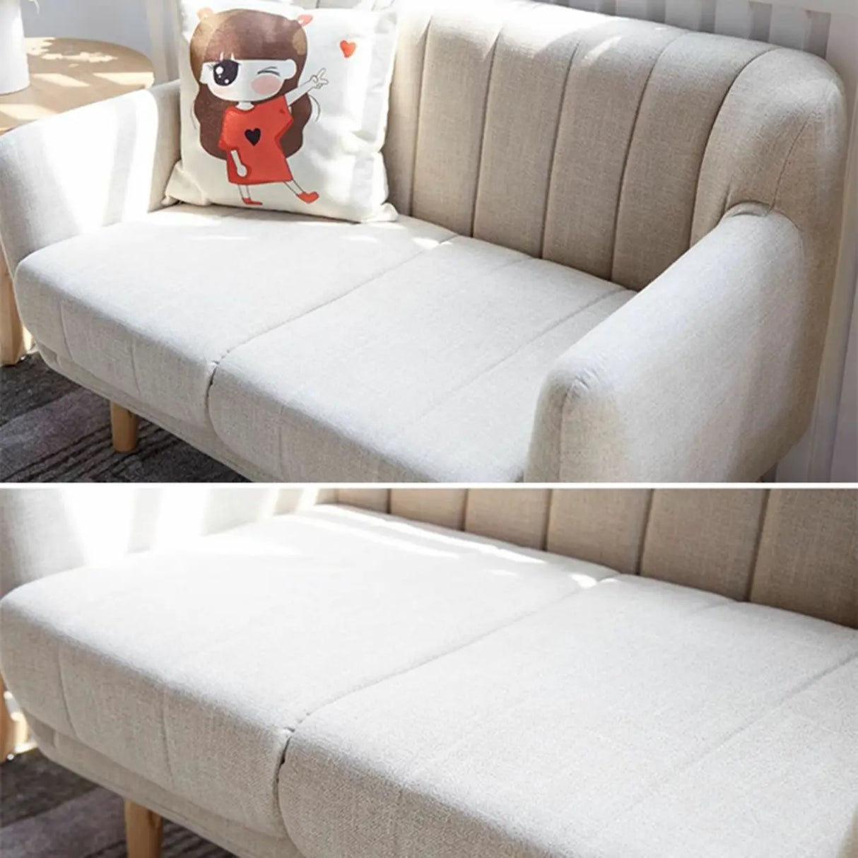 Cream Gray Cotton Linen Sewn Pillow Back Loveseat Image - 12