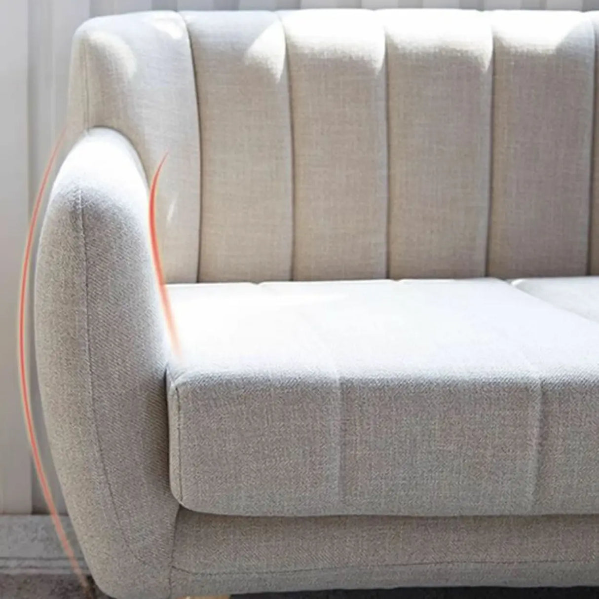 Cream Gray Cotton Linen Sewn Pillow Back Loveseat Image - 13