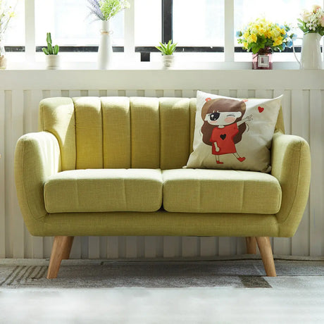 Cream Gray Cotton Linen Sewn Pillow Back Loveseat Image - 2