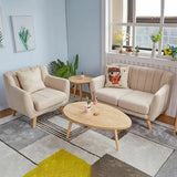 Cream Gray Cotton Linen Sewn Pillow Back Loveseat Image - 6