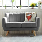 Cream Gray Cotton Linen Sewn Pillow Back Loveseat Image - 9