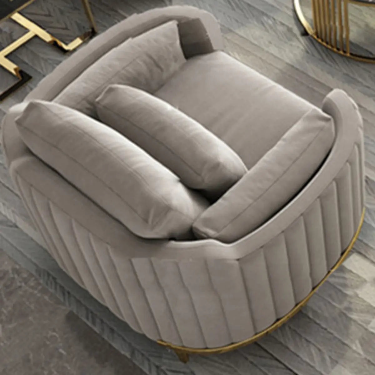 Cream Gray Scratch Resistant Flannel Fabric Arm Chair Image - 1