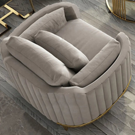 Cream Gray Scratch Resistant Flannel Fabric Arm Chair Image - 1