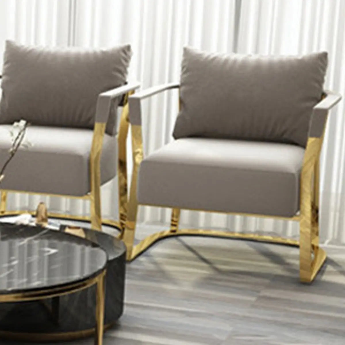 Cream Gray Scratch Resistant Flannel Fabric Arm Chair Image - 4