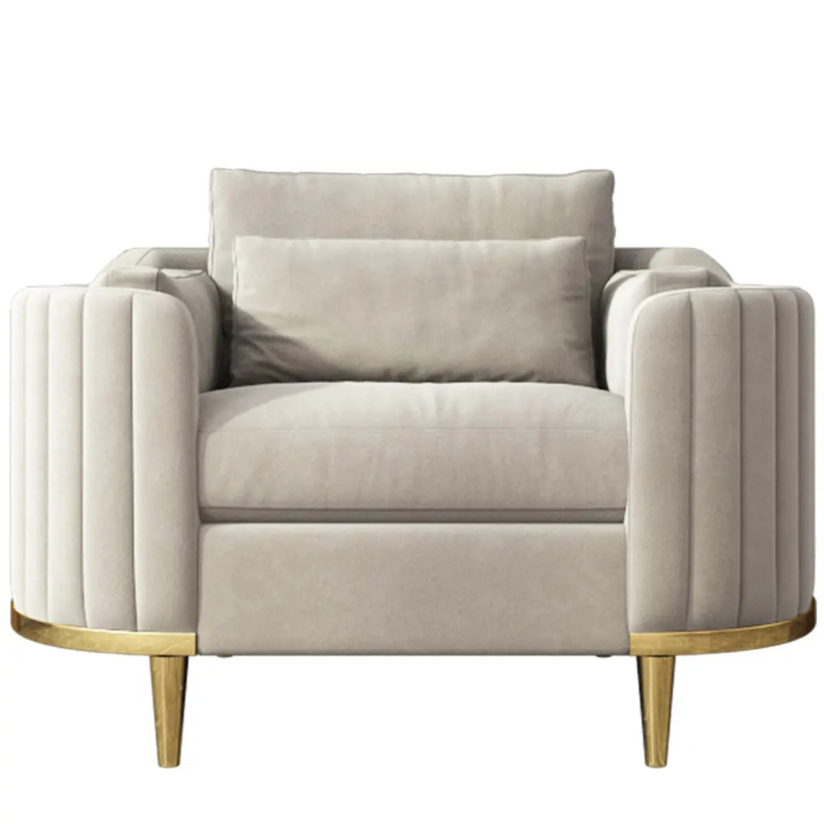 Cream Gray Scratch Resistant Flannel Fabric Arm Chair Image - 5