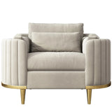 Cream Gray Scratch Resistant Flannel Fabric Arm Chair Image - 5