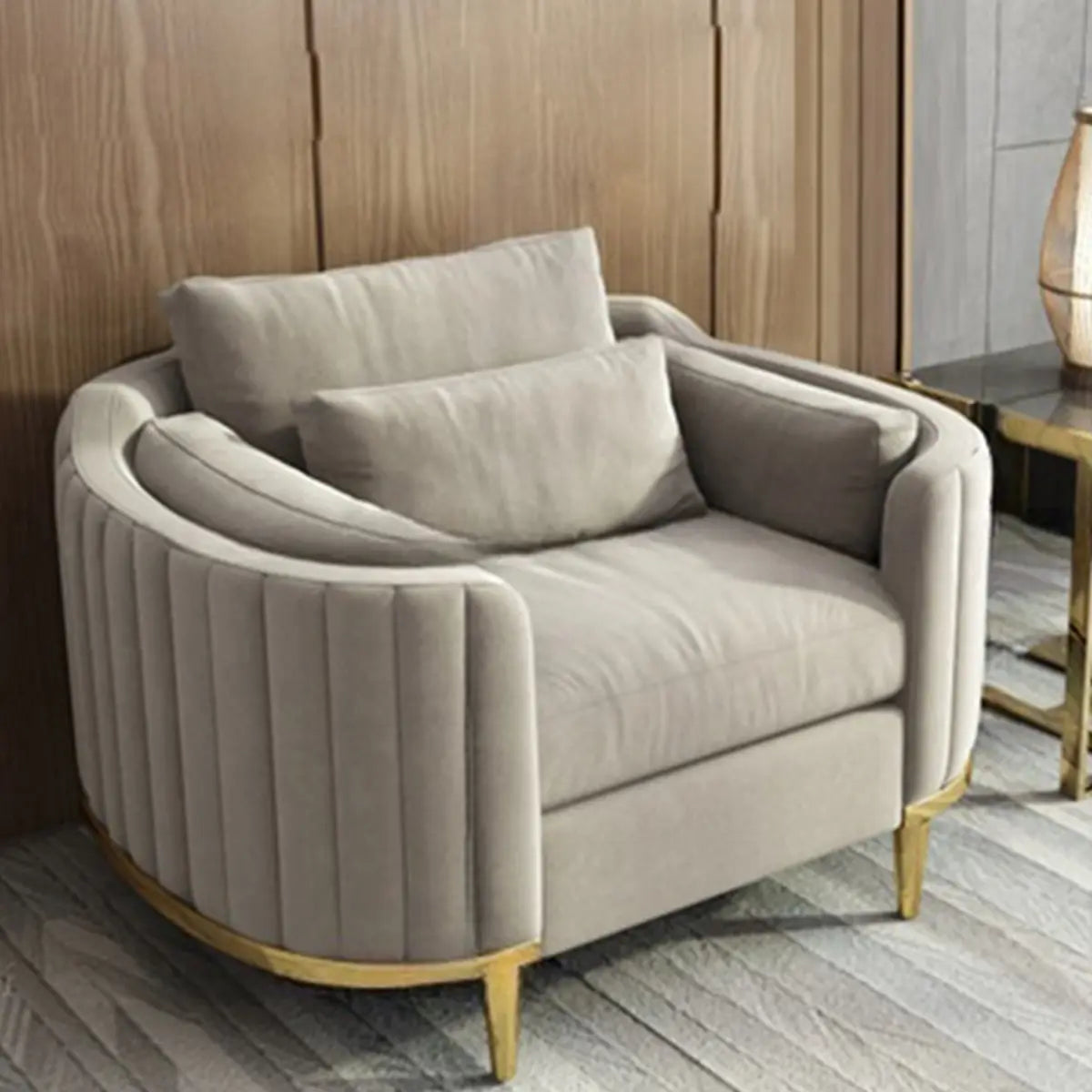 Cream Gray Scratch Resistant Flannel Fabric Arm Chair Image - 8