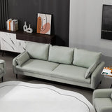 Cream Gray Scratch Resistant Leather Wood Frame Sofa Image - 1