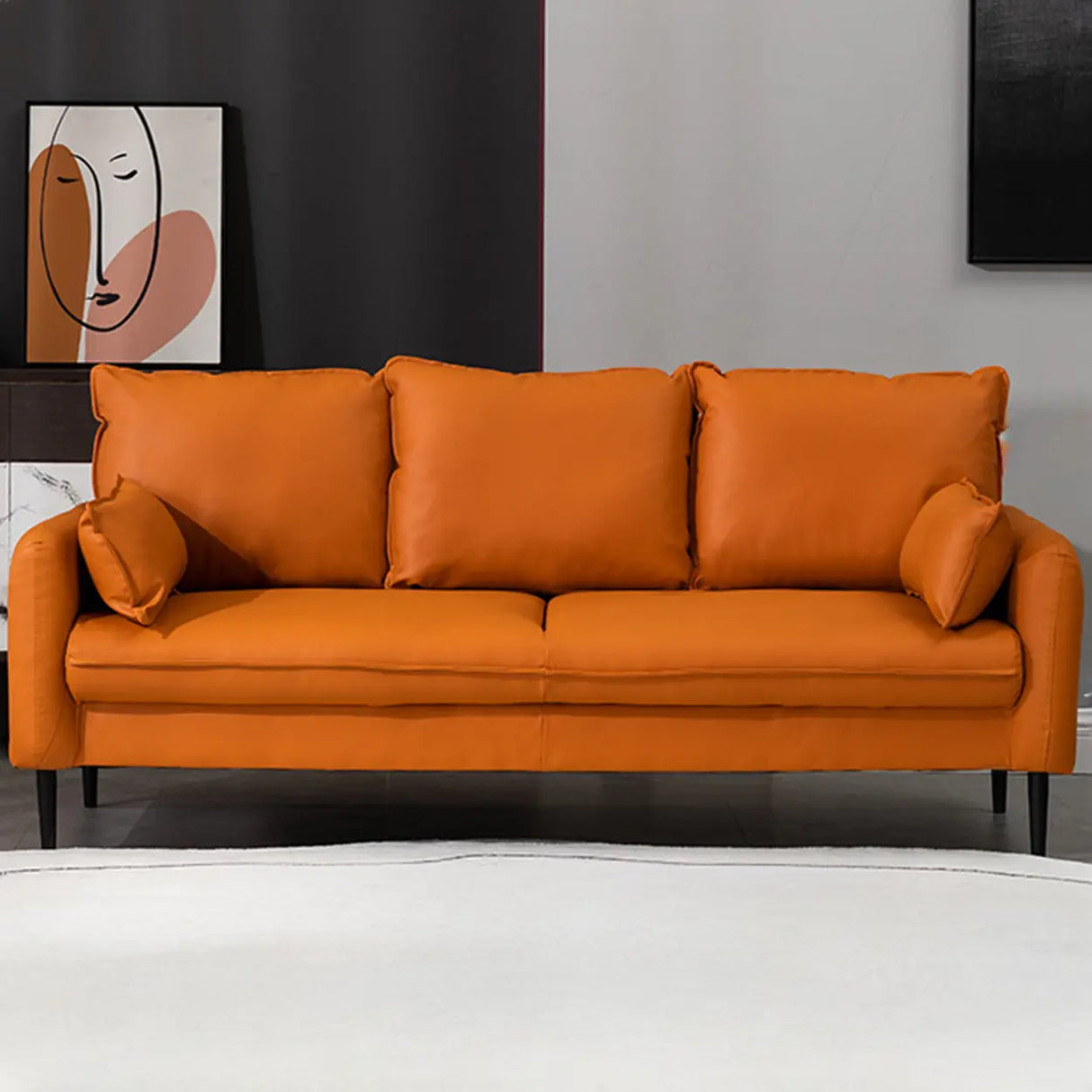 Cream Gray Scratch Resistant Leather Wood Frame Sofa Image - 2