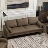 Cream Gray Scratch Resistant Leather Wood Frame Sofa Image - 4