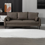 Cream Gray Scratch Resistant Leather Wood Frame Sofa Image - 6