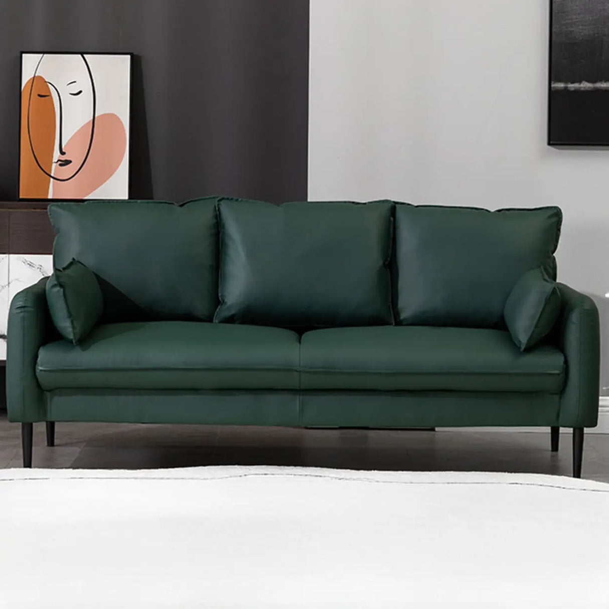 Cream Gray Scratch Resistant Leather Wood Frame Sofa Image - 7