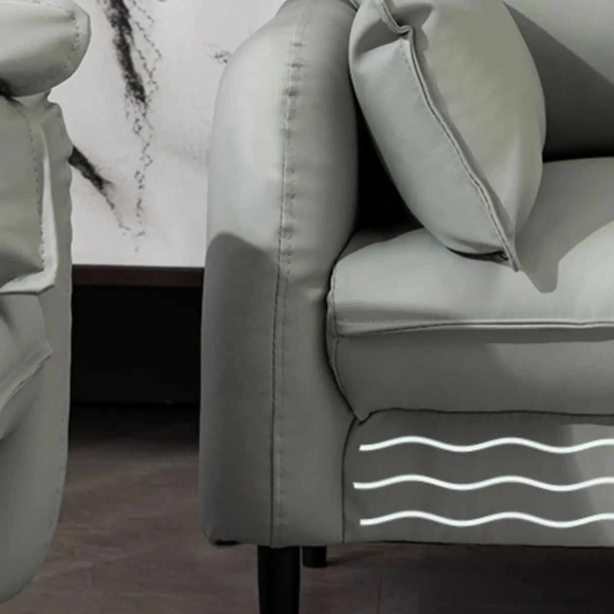 Cream Gray Scratch Resistant Leather Wood Frame Sofa Image - 9