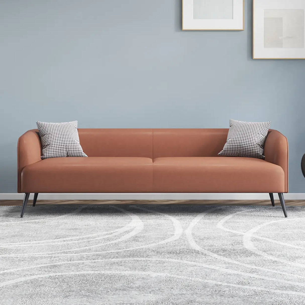 Cream Gray Stain Resistant Leather Square Arm Loveseat Image - 11