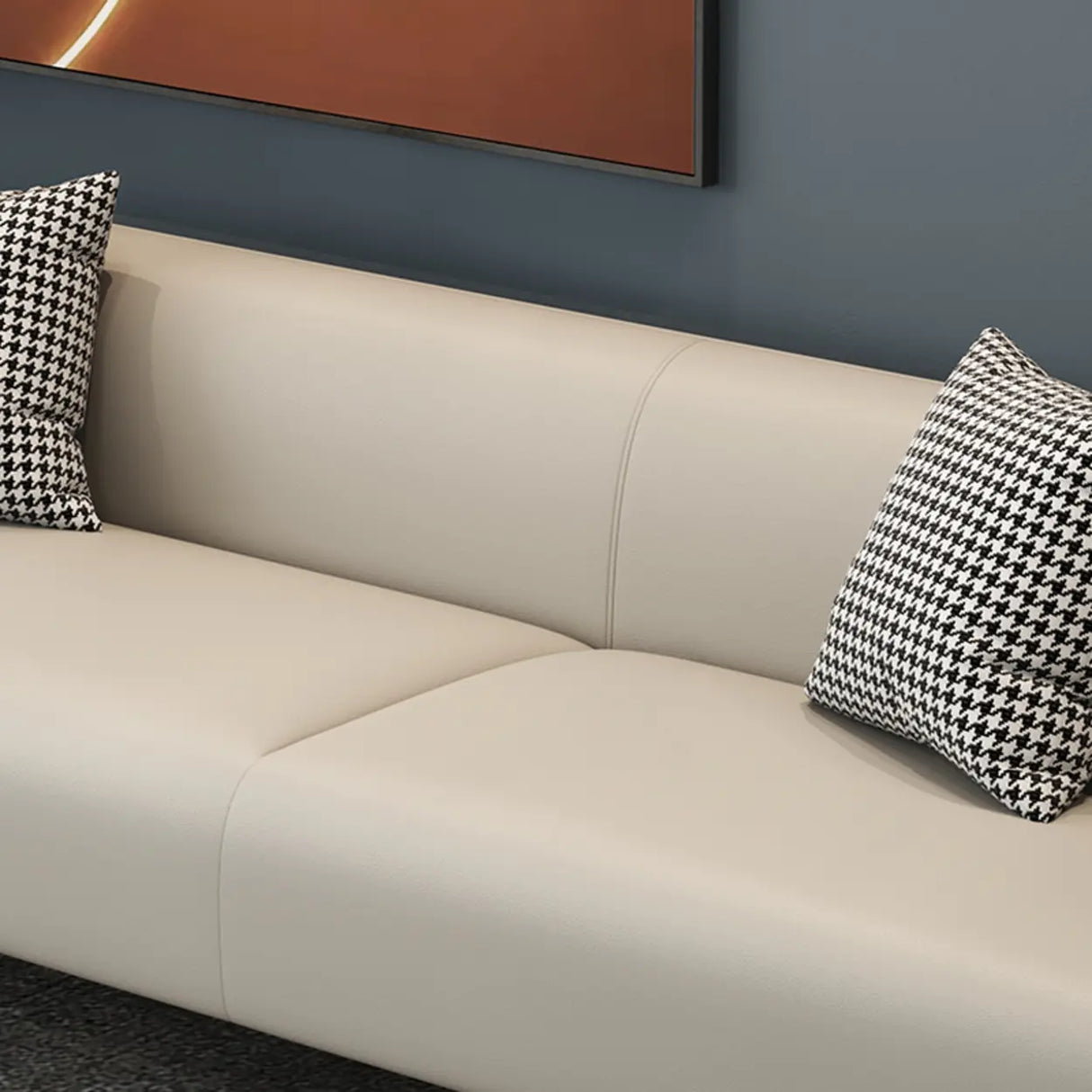 Cream Gray Stain Resistant Leather Square Arm Loveseat Image - 12