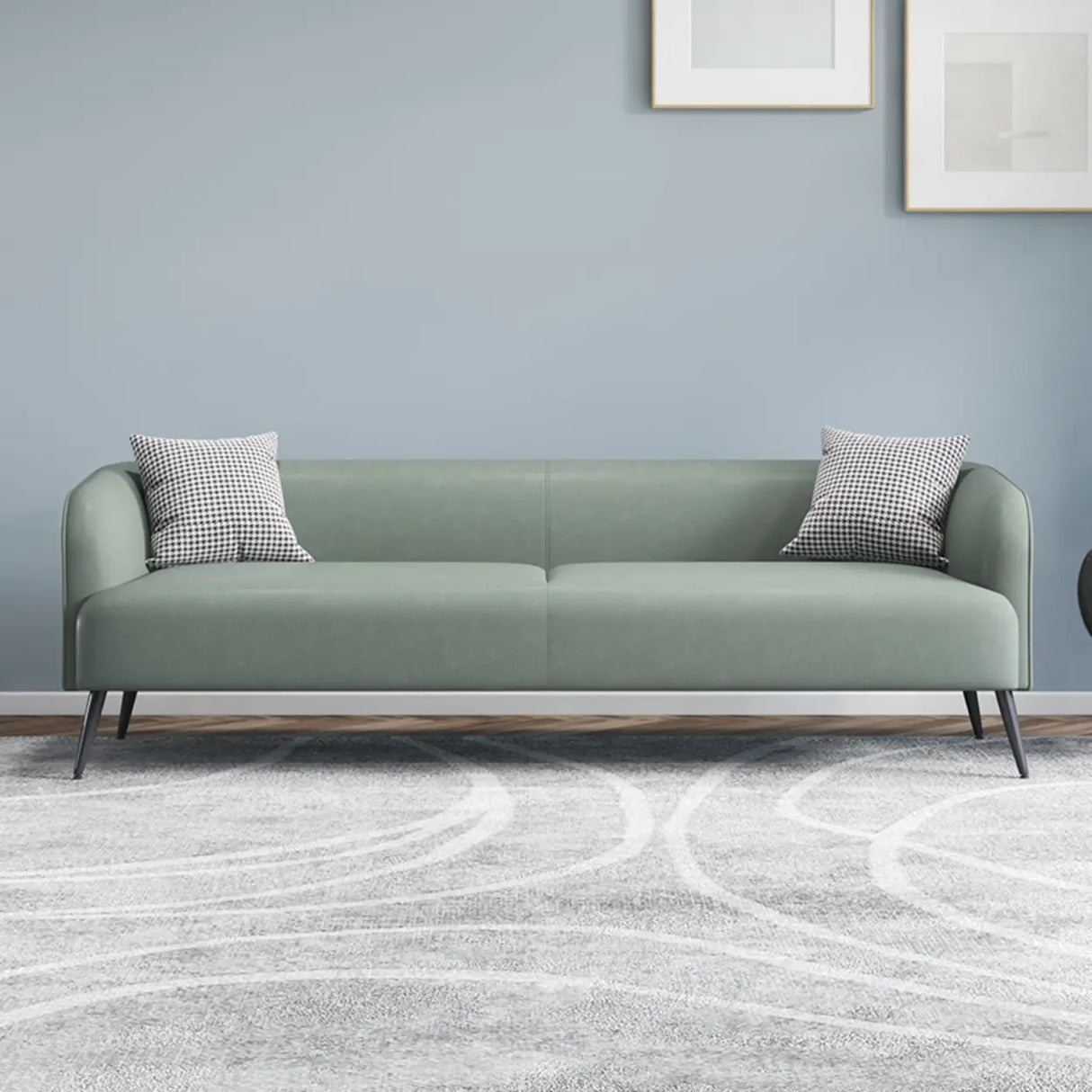 Cream Gray Stain Resistant Leather Square Arm Loveseat Image - 13
