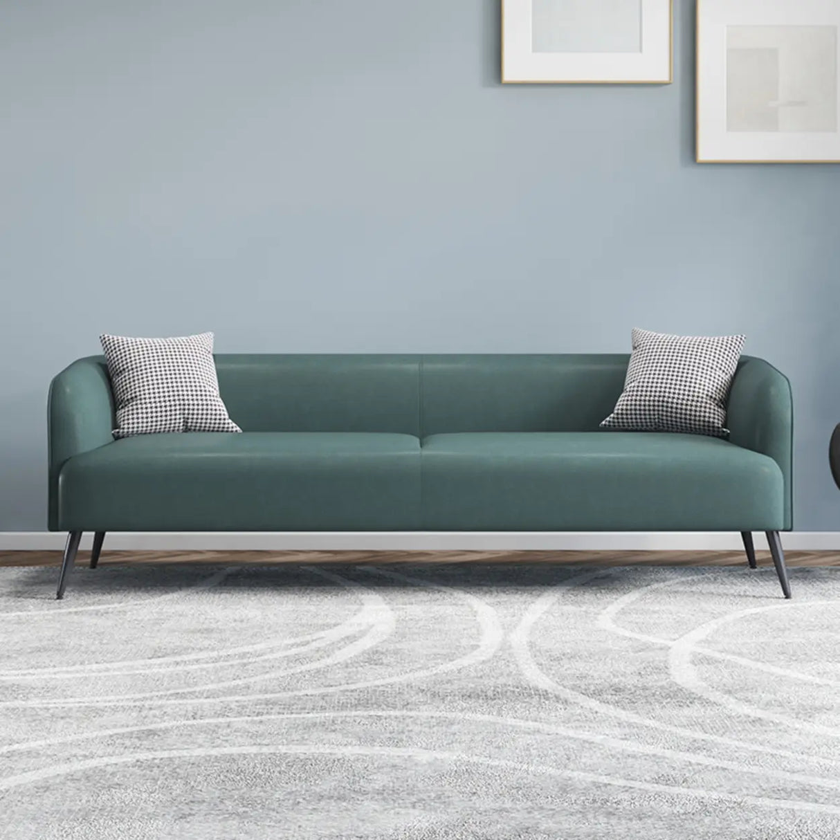 Cream Gray Stain Resistant Leather Square Arm Loveseat Image - 15