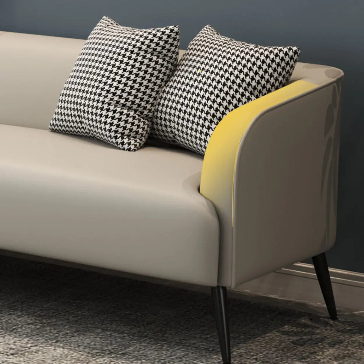 Cream Gray Stain Resistant Leather Square Arm Loveseat Image - 16