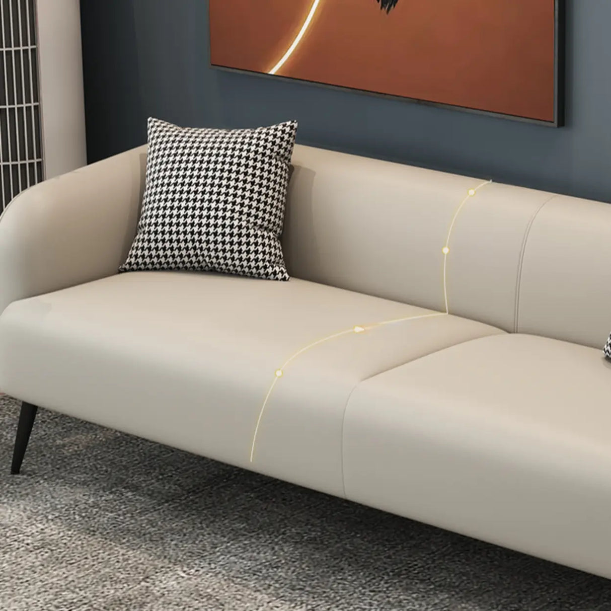 Cream Gray Stain Resistant Leather Square Arm Loveseat Image - 17