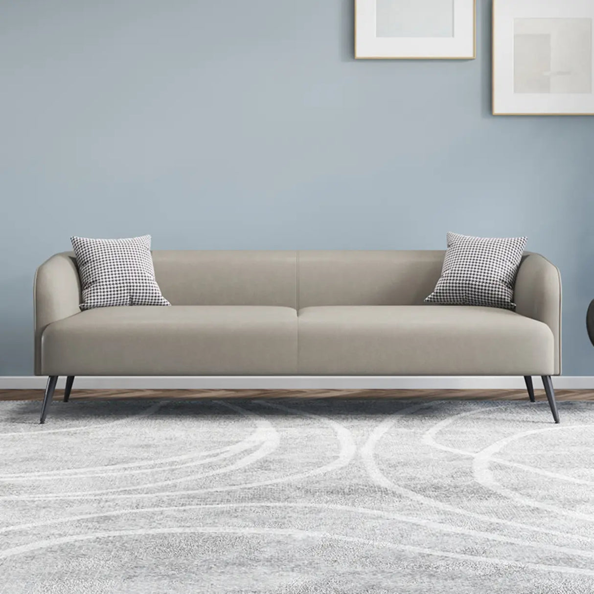 Cream Gray Stain Resistant Leather Square Arm Loveseat Image - 18