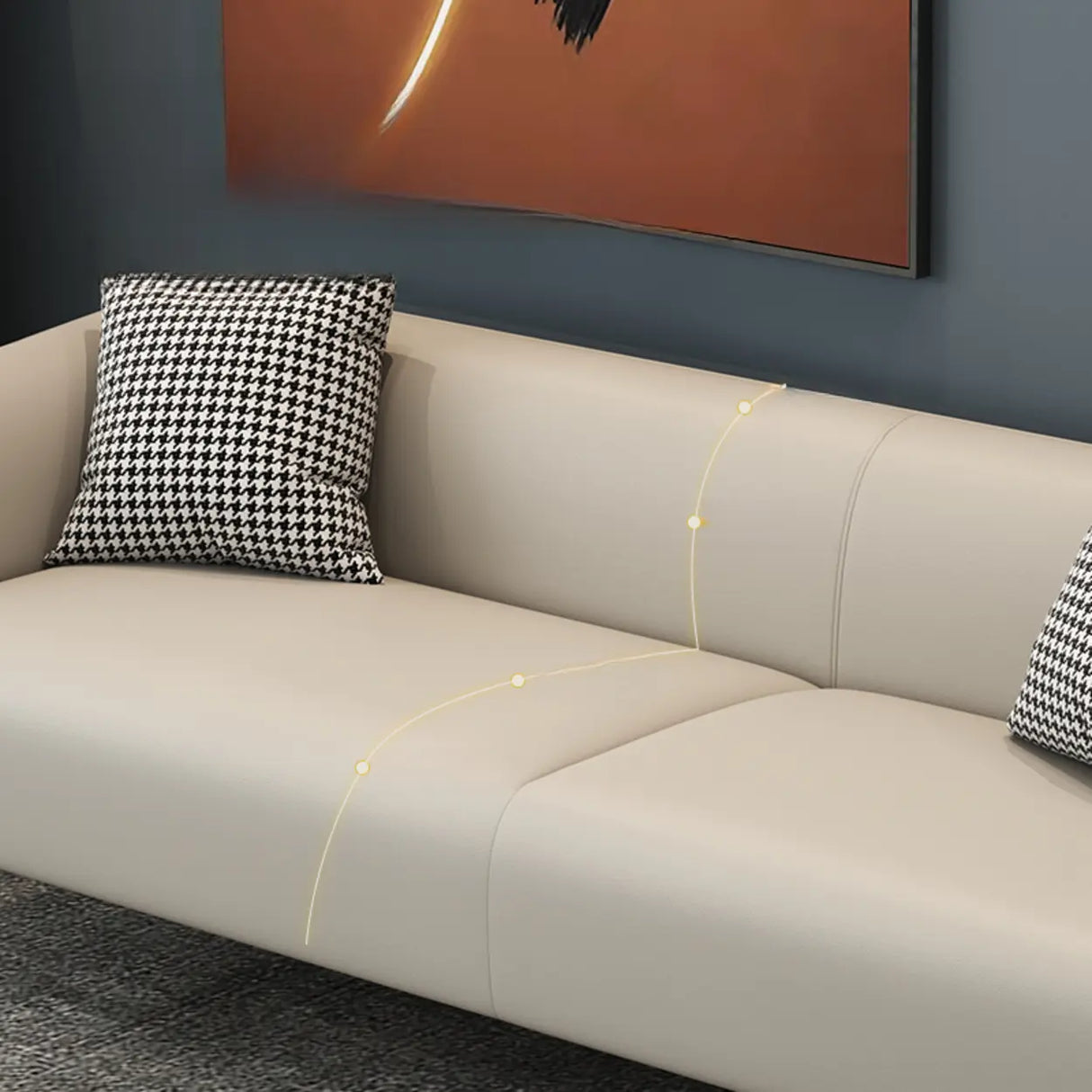 Cream Gray Stain Resistant Leather Square Arm Loveseat Image - 19