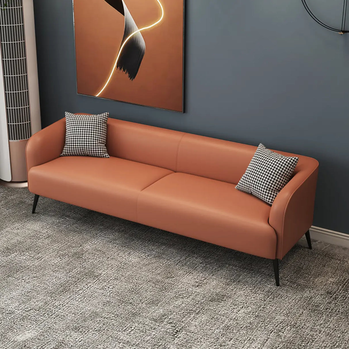 Cream Gray Stain Resistant Leather Square Arm Loveseat Image - 2
