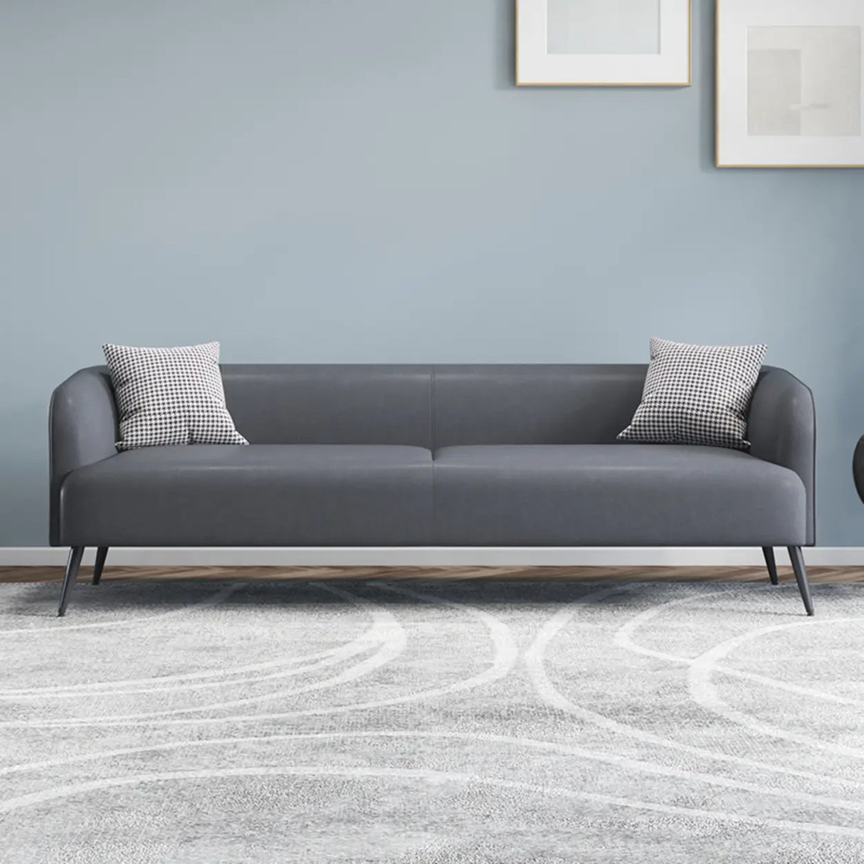 Cream Gray Stain Resistant Leather Square Arm Loveseat Image - 20