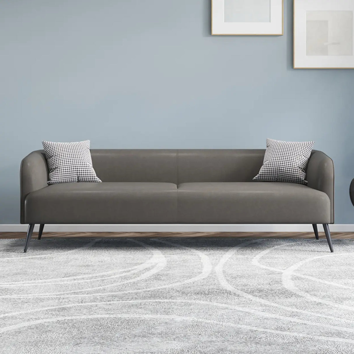 Cream Gray Stain Resistant Leather Square Arm Loveseat Image - 21